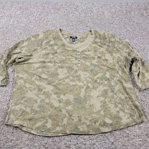 Chaps Shirt Womens 3X Camo Look 3/4 Sleeve Button Neck Blouse - Picture 1 of 8